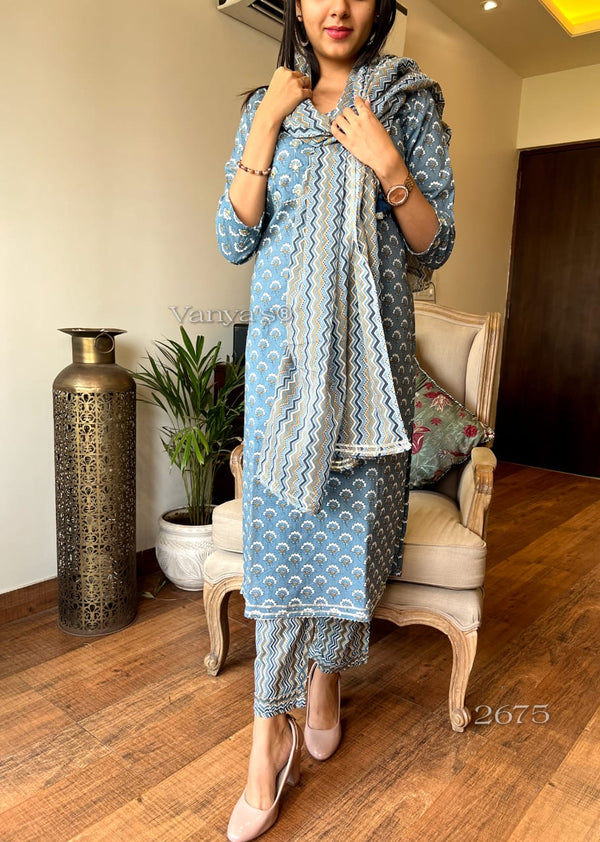 🔷 Azure Charm Cotton Suit Set