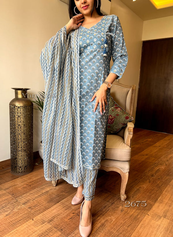 🔷 Azure Charm Cotton Suit Set