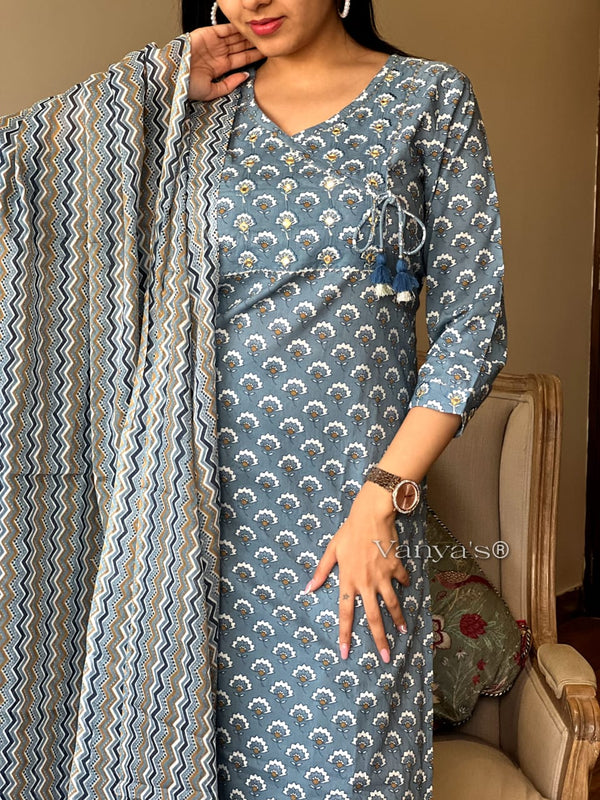 🔷 Azure Charm Cotton Suit Set