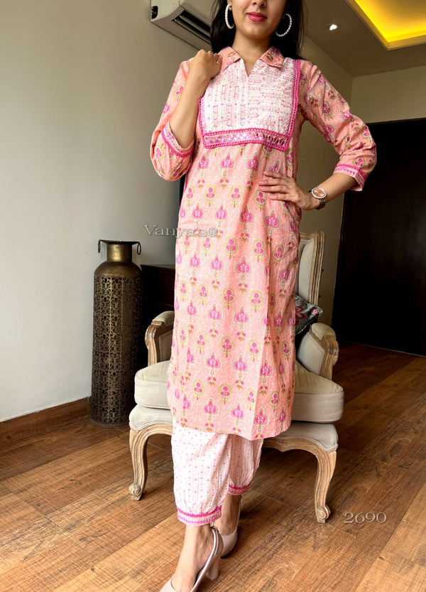 🌸 Nazaakat Buti Kurta Set – Peach & Sky Blue Variants