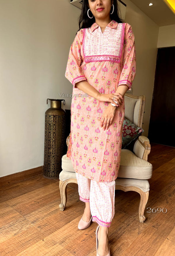 🌸 Nazaakat Buti Kurta Set – Peach & Sky Blue Variants