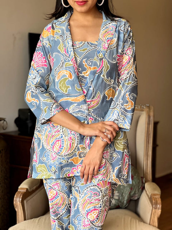 🪷 Elegant Lotus Blue 3-Piece Co-ord Set