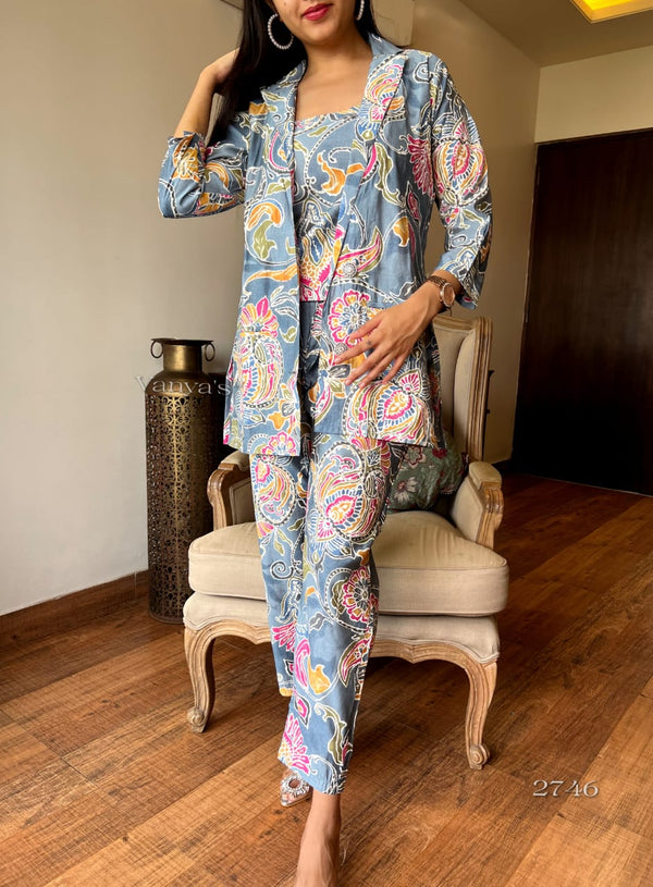 🪷 Elegant Lotus Blue 3-Piece Co-ord Set