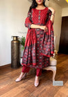 Gulrangi Elegance – Crimson Red Printed Suit Set
