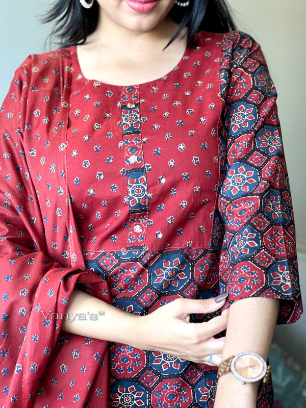 Gulrangi Elegance – Crimson Red Printed Suit Set