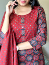 Gulrangi Elegance – Crimson Red Printed Suit Set