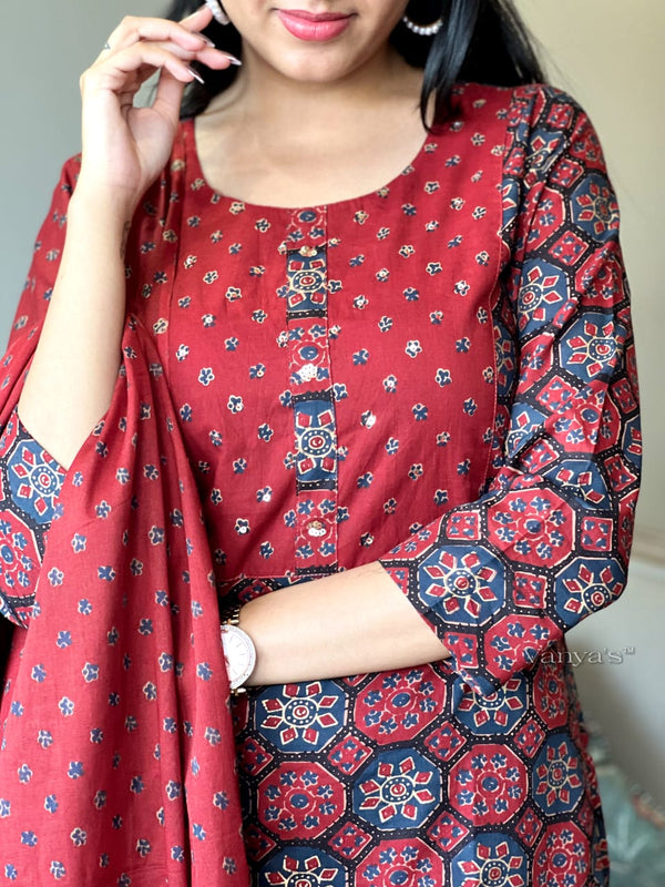 Gulrangi Elegance – Crimson Red Printed Suit Set