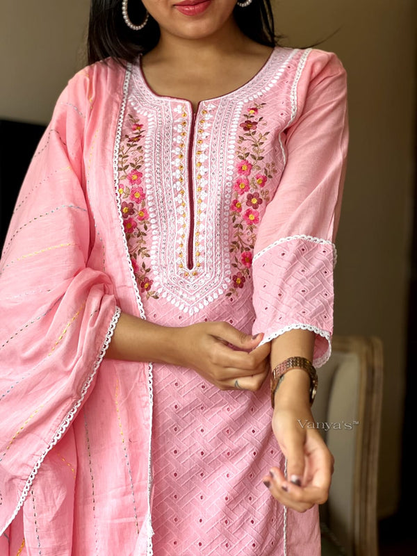 🌸 Blush Grace Handwork Kurta Set