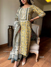 Sunburst Elegance – Yellow Floral Cotton Suit Set