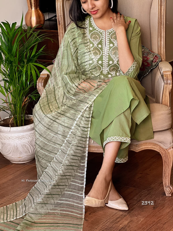 Olive Whisper Cotton Kurta Set