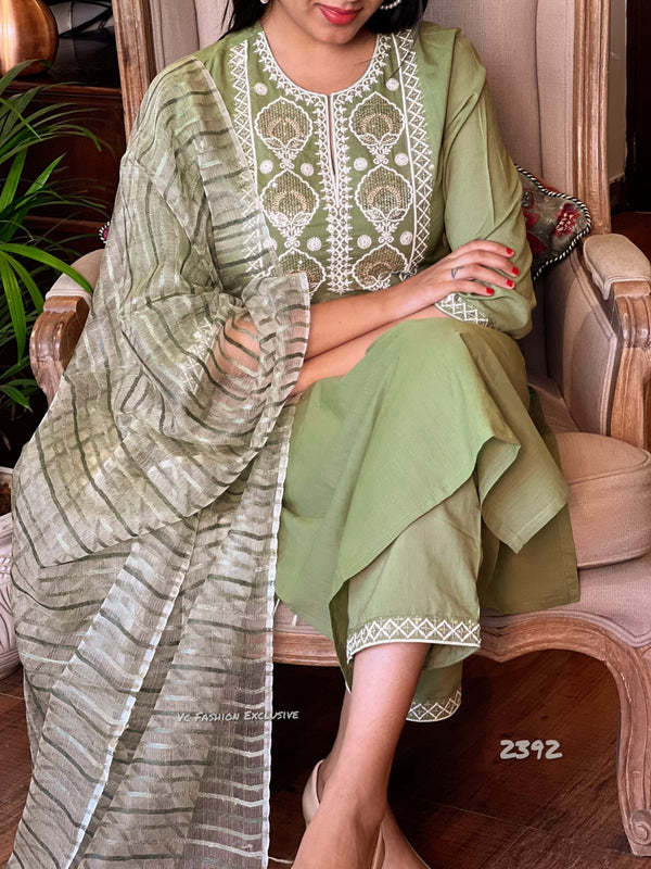 Olive Whisper Cotton Kurta Set