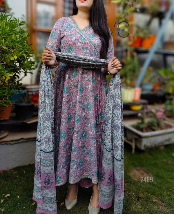 Gulbano Pink Cotton Flared Suit Set