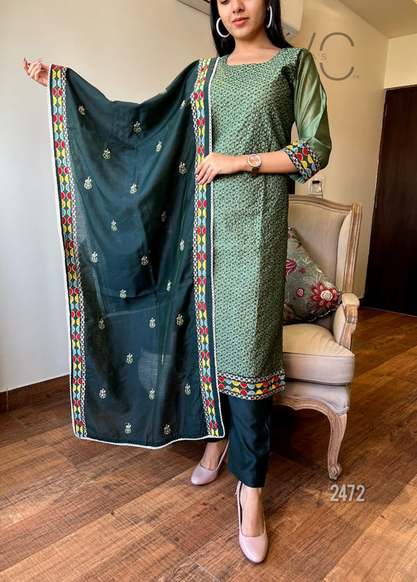 Emerald Elegance Cotton Suit Set