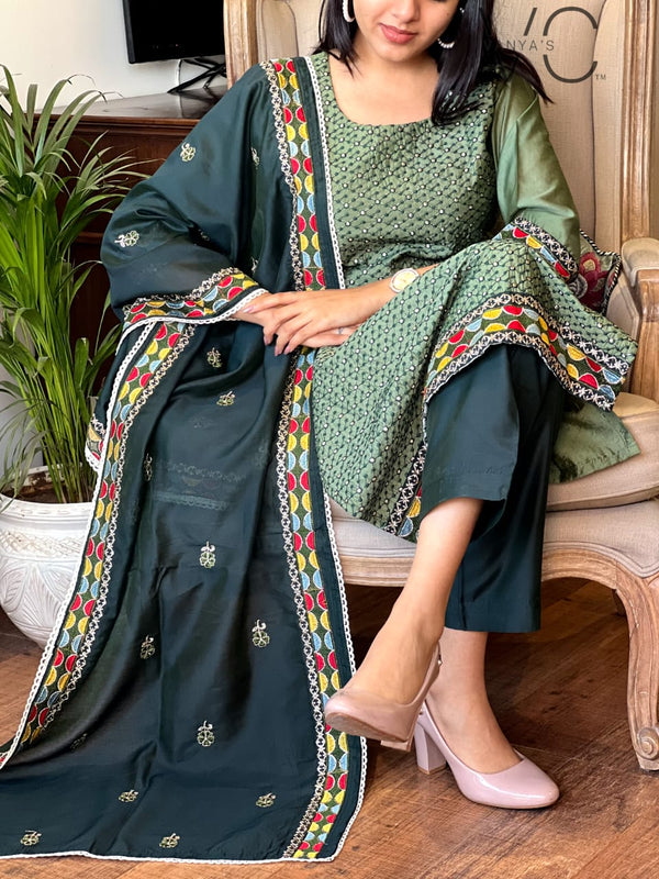 Emerald Elegance Cotton Suit Set
