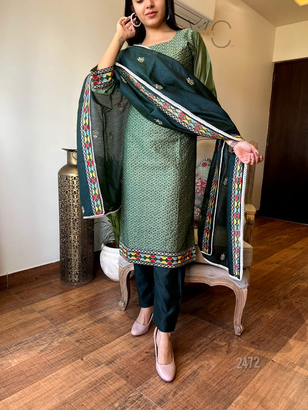 Emerald Elegance Cotton Suit Set