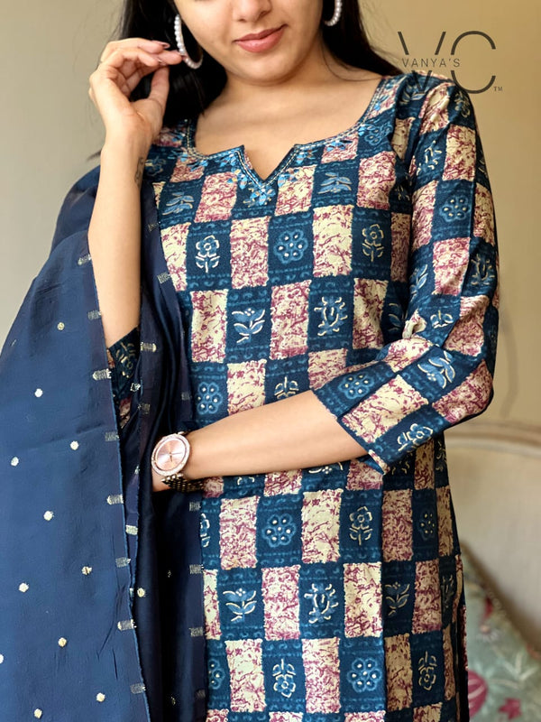 Midnight Mosaic Elegance – Cotton Kurta Set