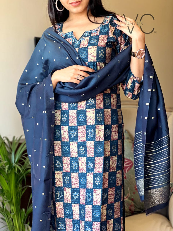 Midnight Mosaic Elegance – Cotton Kurta Set