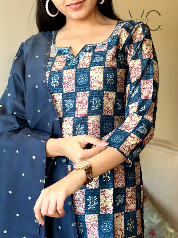 Midnight Mosaic Elegance – Cotton Kurta Set