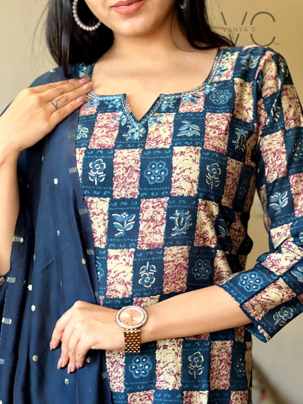 Midnight Mosaic Elegance – Cotton Kurta Set