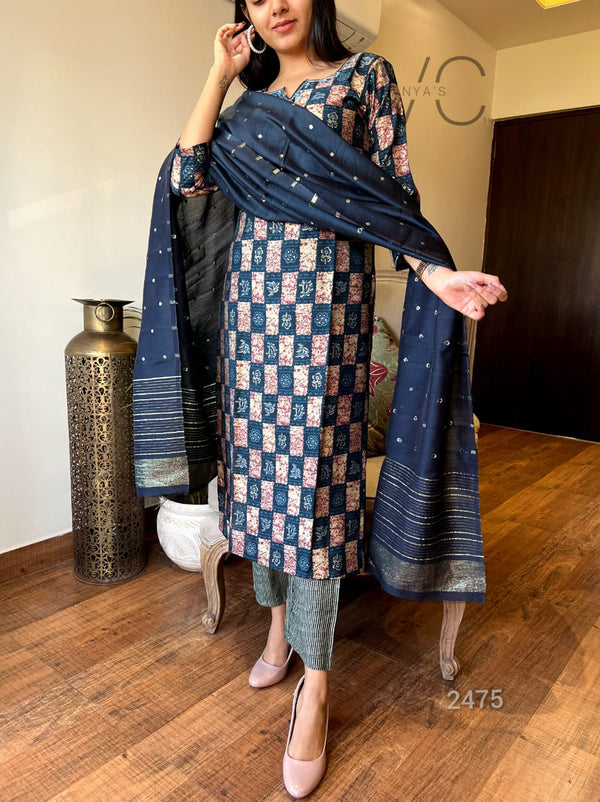 Midnight Mosaic Elegance – Cotton Kurta Set