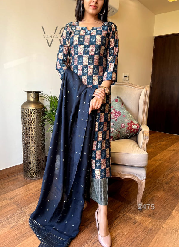 Midnight Mosaic Elegance – Cotton Kurta Set