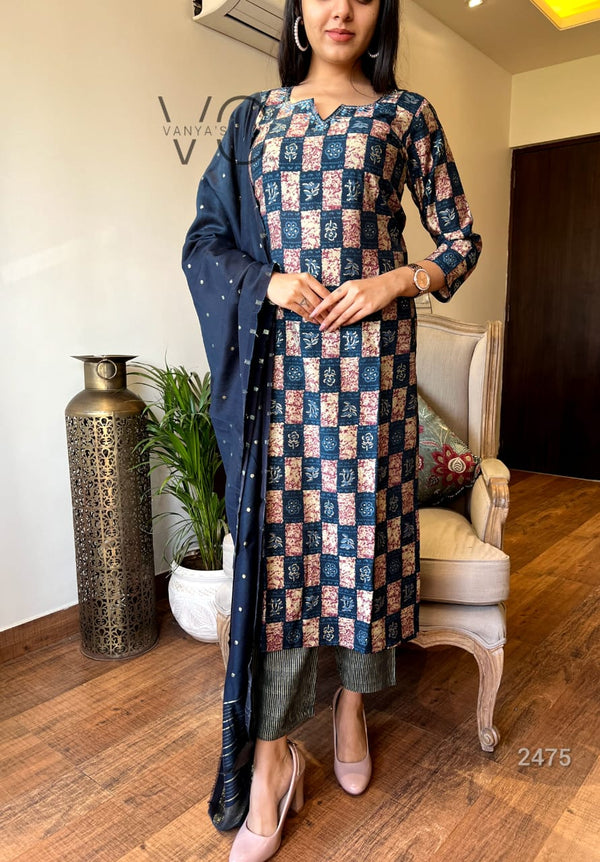 Midnight Mosaic Elegance – Cotton Kurta Set