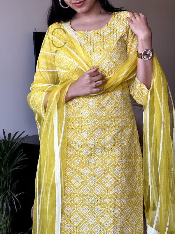 Sunlit Charm – Yellow Cotton Suit Set