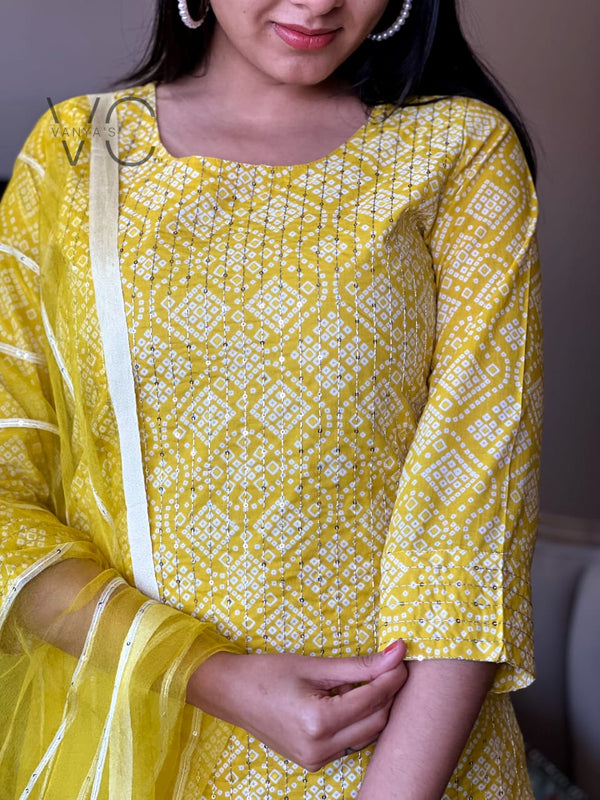 Sunlit Charm – Yellow Cotton Suit Set