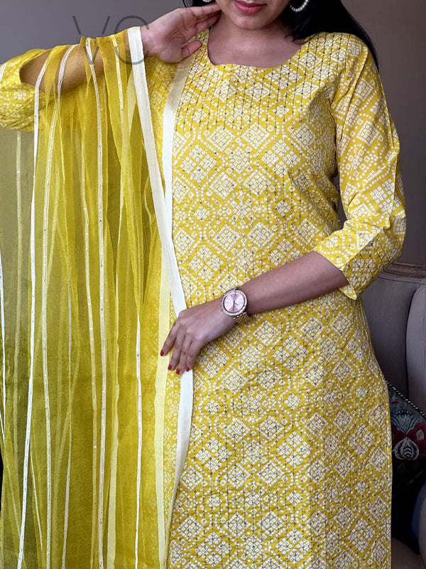 Sunlit Charm – Yellow Cotton Suit Set