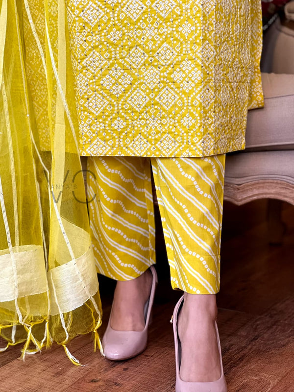 Sunlit Charm – Yellow Cotton Suit Set