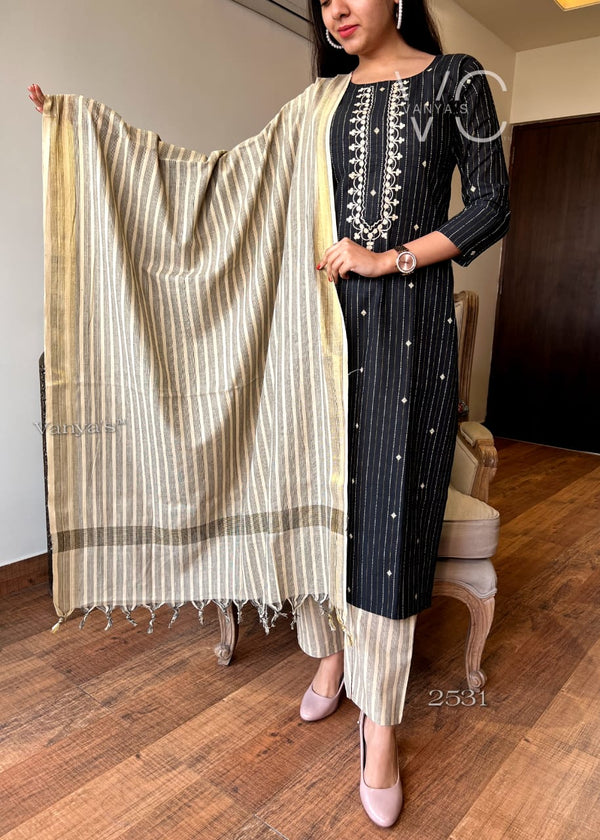 Noir Grace – Black Cotton Suit Set