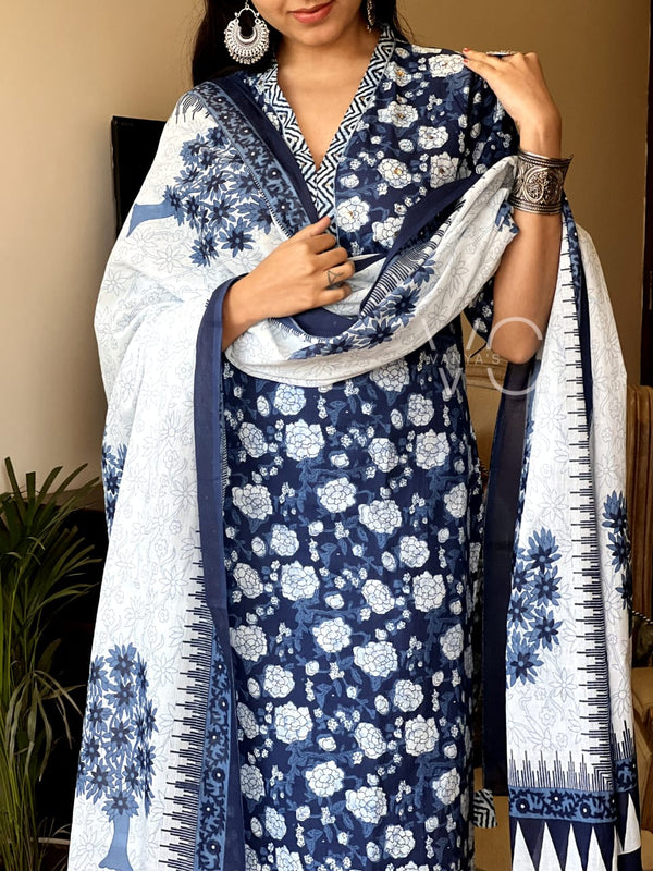 Indigo Bloom Cotton Suit Set