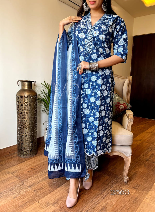 Indigo Bloom Cotton Suit Set