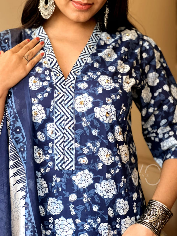 Indigo Bloom Cotton Suit Set