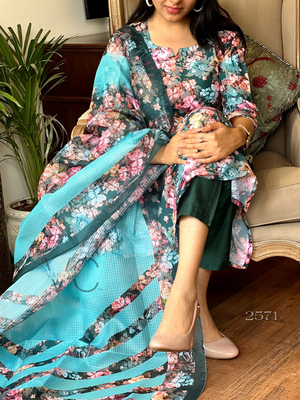 Mystic Bloom – Teal Floral Suit Set
