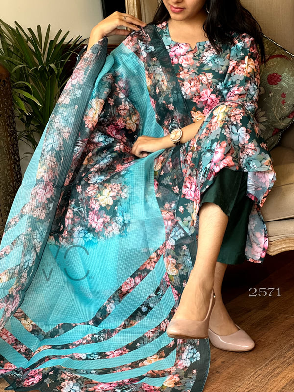 Mystic Bloom – Teal Floral Suit Set