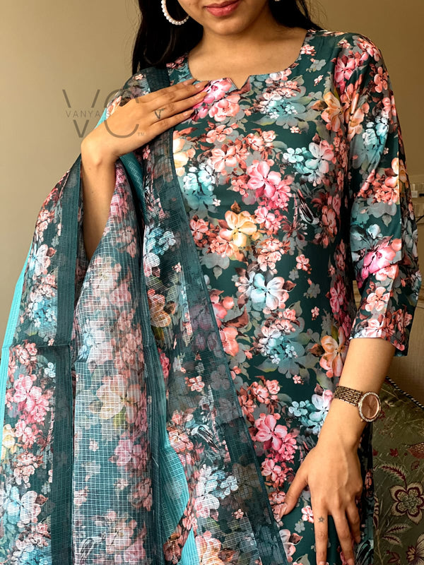 Mystic Bloom – Teal Floral Suit Set