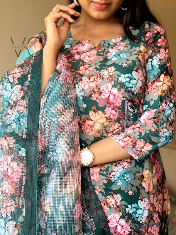 Mystic Bloom – Teal Floral Suit Set