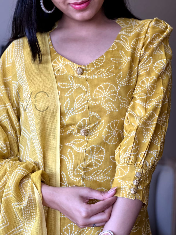 🌼 Sunshine Elegance – Yellow Printed Cotton Suit Set