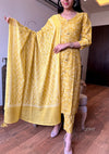 🌼 Sunshine Elegance – Yellow Printed Cotton Suit Set