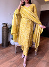 🌼 Sunshine Elegance – Yellow Printed Cotton Suit Set