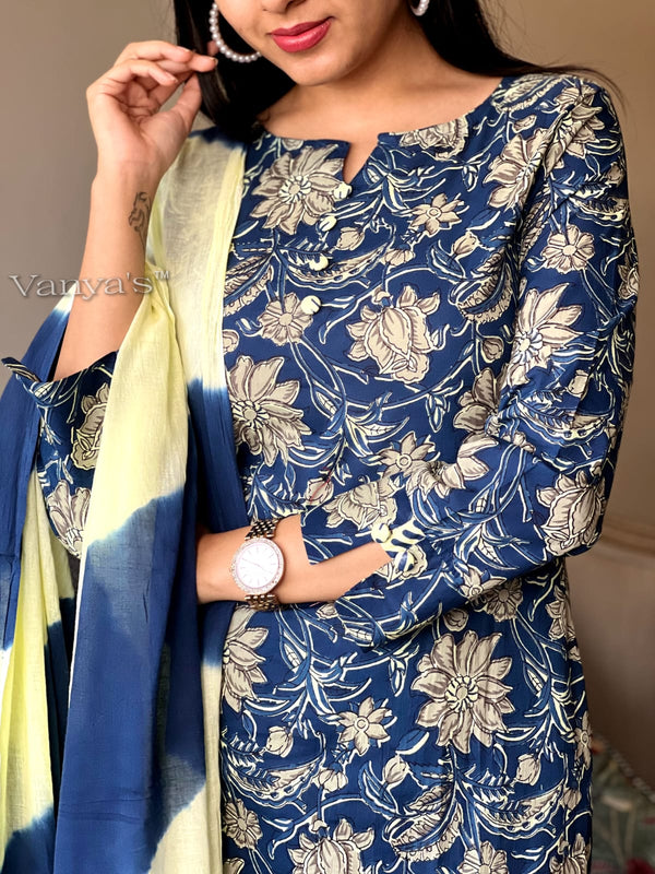 Blue Bloom Cotton Suit Set