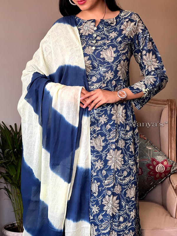 Blue Bloom Cotton Suit Set