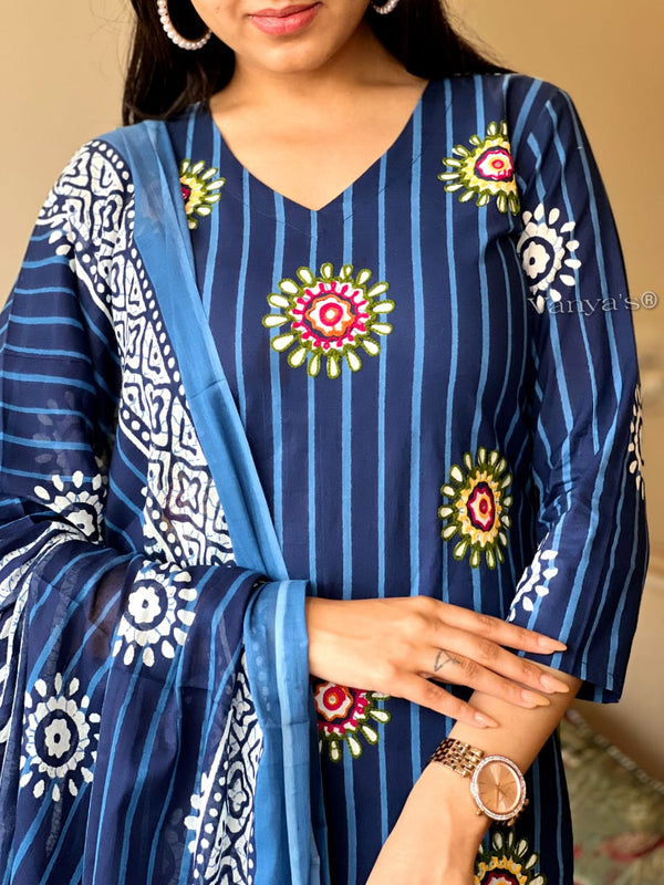 Indigo Blossom Stripe Suit Set