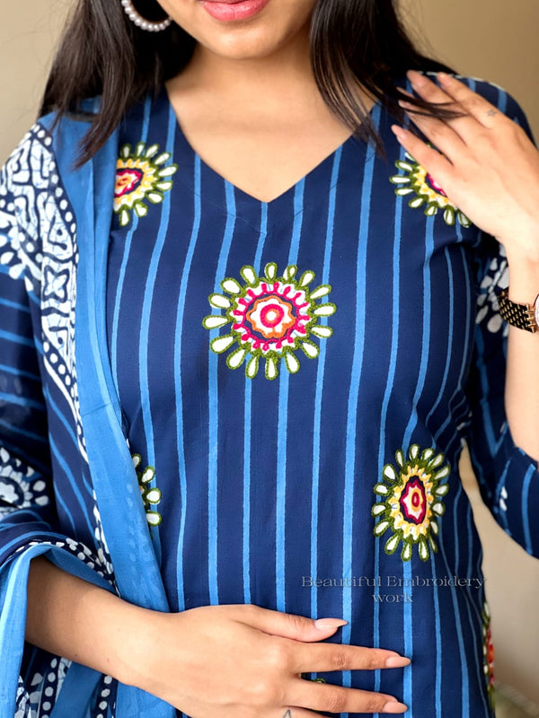 Indigo Blossom Stripe Suit Set