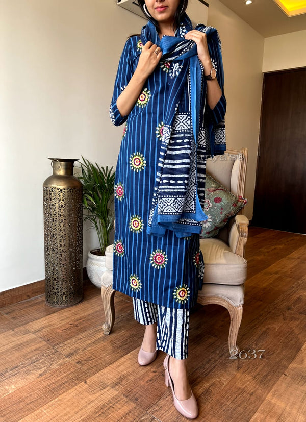Indigo Blossom Stripe Suit Set