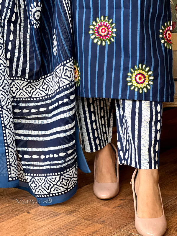 Indigo Blossom Stripe Suit Set
