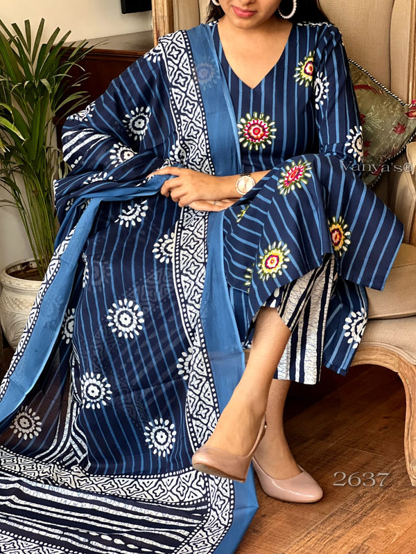 Indigo Blossom Stripe Suit Set