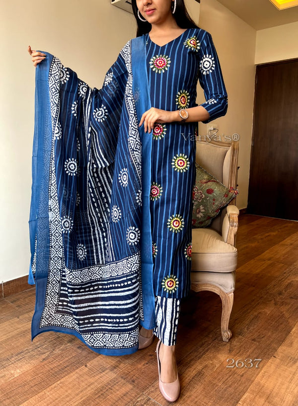 Indigo Blossom Stripe Suit Set