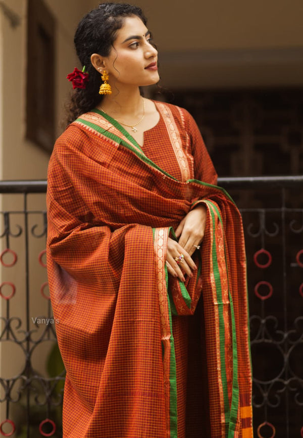 🌟 Terracotta Grace – Narayanpet Cotton Pattu